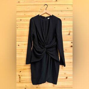 Dress The Population Large Coby Twist Front Cutout Crepe Long Sleeve Dress LBD